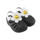 Pair of black Flowers fisherman sandals for baby girls, with a smiling daisy and a white strap, non-slip sole