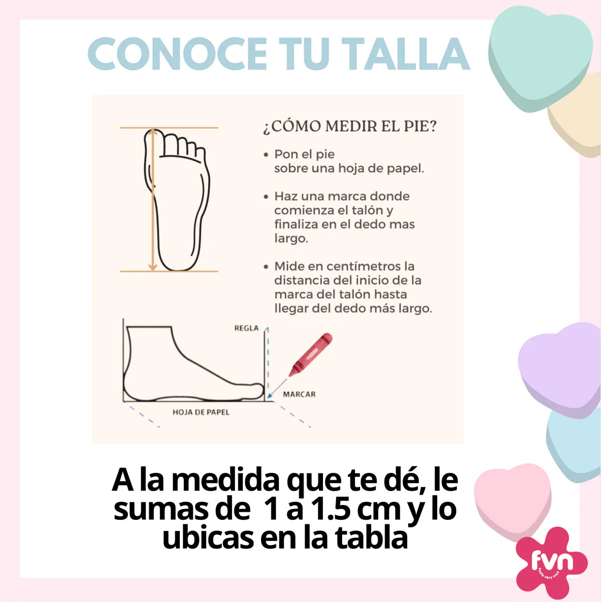 Cómo medir el pie para elegir la talla: marca el talón y el dedo más largo en un papel, mide en centímetros y suma 1 a 1,5 cm