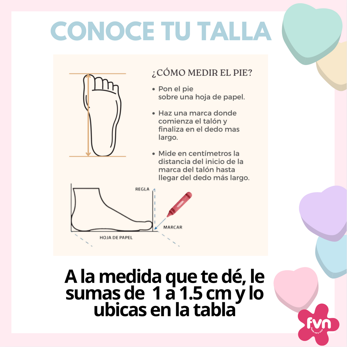 Cómo medir el pie para elegir la talla: marca el talón y el dedo más largo en un papel, mide en centímetros y suma 1 a 1,5 cm