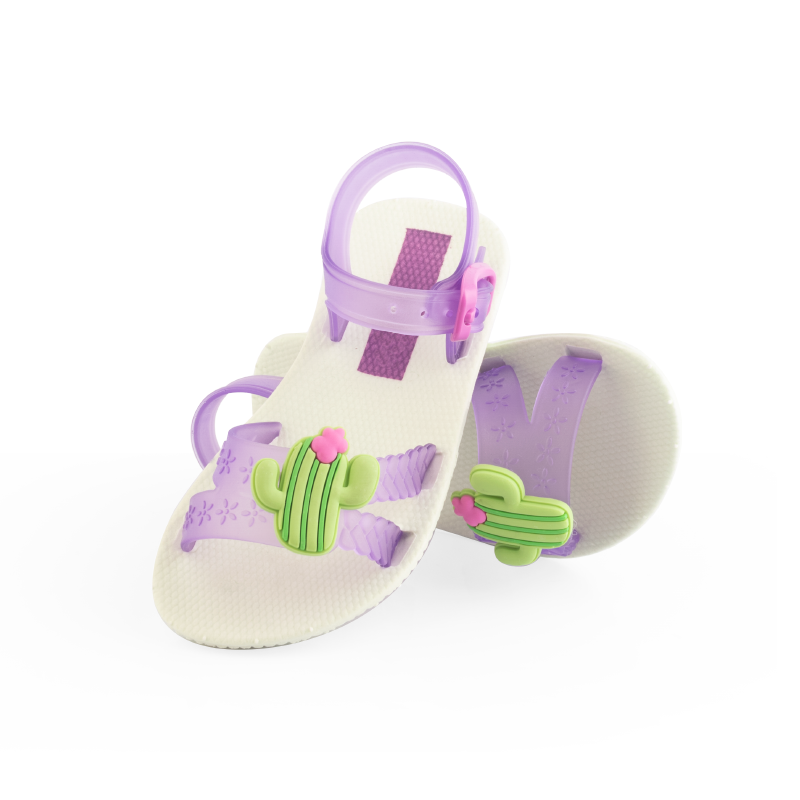 Par de sandalias Fashion Cactus para niña, con cactus en las tiras, una de lado y otra por la suela