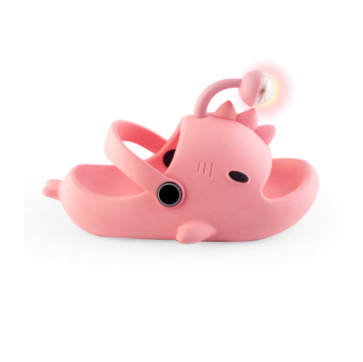 Rose Lanternfish sandal for girls, fish-shaped with a light on the antenna, side view, non-slip cushioned sole
