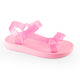 Rose Papete sandal for girls with glittery straps and hook-and-loop closure, side view, non-slip cushioned sole