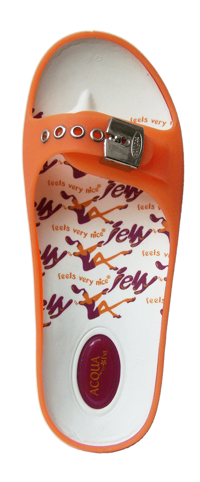 Women's orange Aqua physiological sandal with a metal buckle and a printed insole, top view