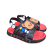 Pair of black Cute Teddy sandals for boys, with a “Cute” teddy bear on the front and a heel strap, non-slip sole, cushioned