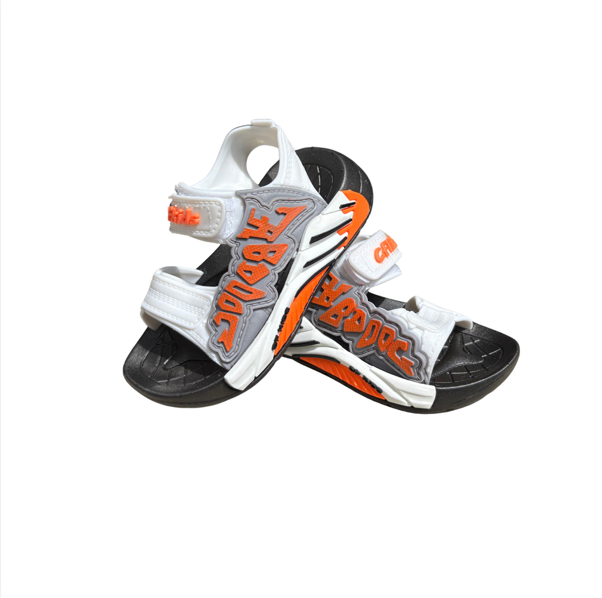 Pair of white Power Step sandals for baby boys, sporty with a hook-and-loop strap and embossed design