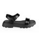 Women's black Arena Chic platform sandal with an ankle strap and buckle, side view