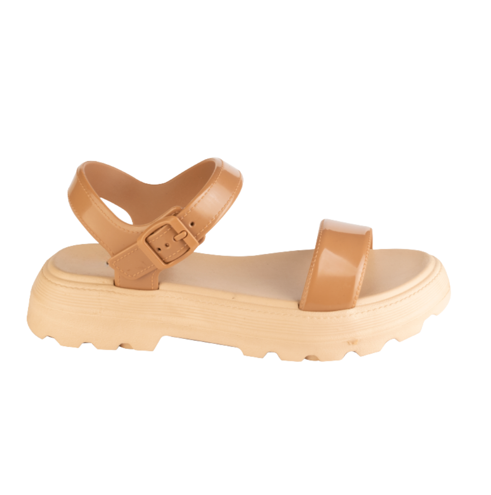 Women's nude Arena Chic platform sandal with an ankle strap and buckle, side view
