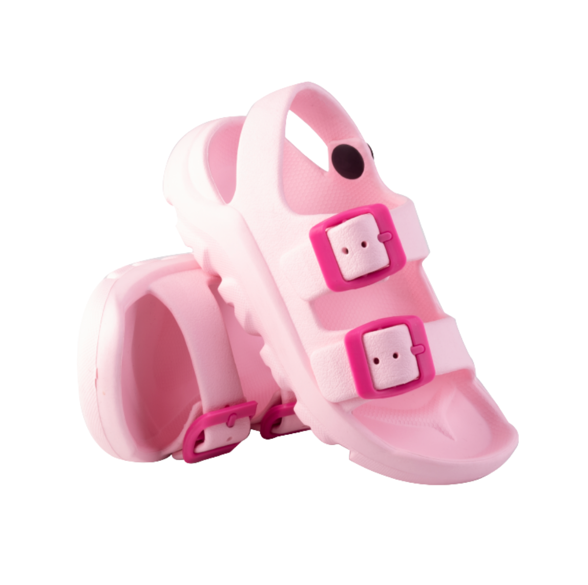 Pair of rose Ares sandals for girls, with two fuchsia buckles, non-slip sole, lightweight