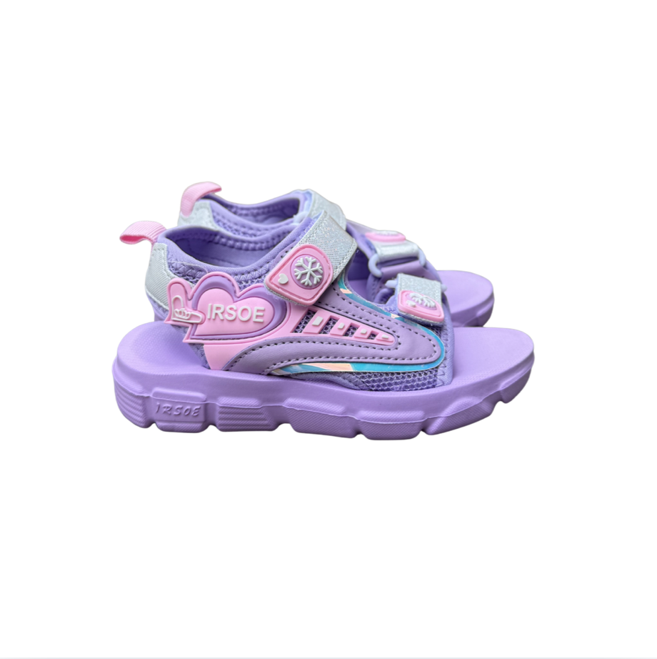 Lilac Irso Ice sandal for girls with a heart, a snowflake and a glittery hook-and-loop strap, side view