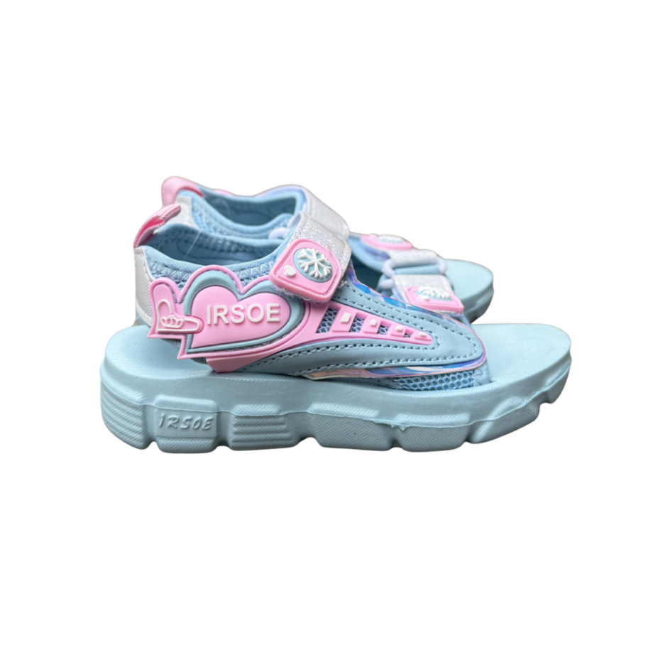 Green Irso Ice sandal for girls with a heart, a snowflake and a glittery hook-and-loop strap, side view