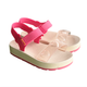 Pair of nude Love Shine sandals for girls, platform style with clear hearts and a hook-and-loop strap