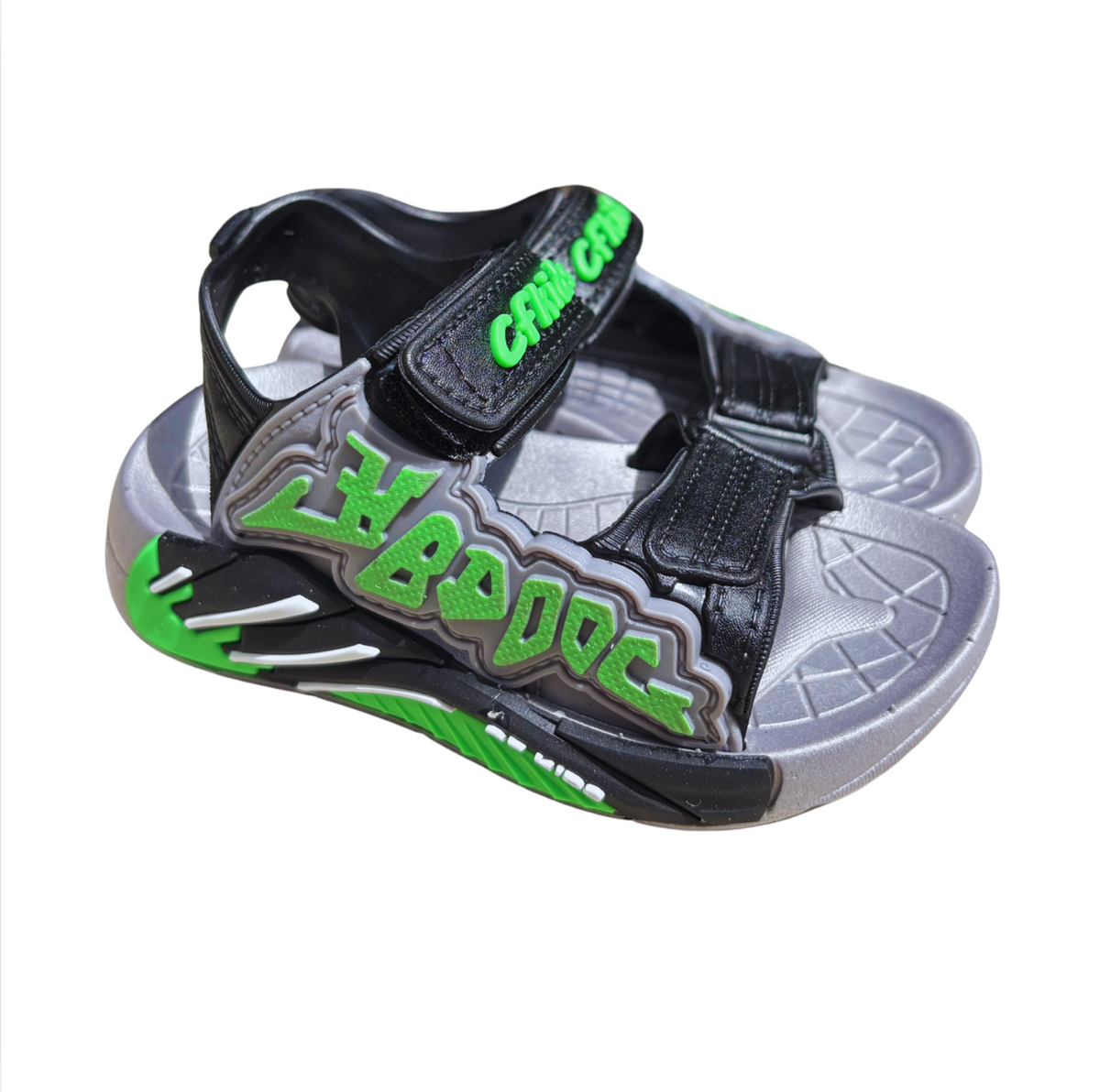 Par de sandalias Power Step grises para bebé niño, deportivas con velcro y diseño en relieve, suela antideslizante y livianas