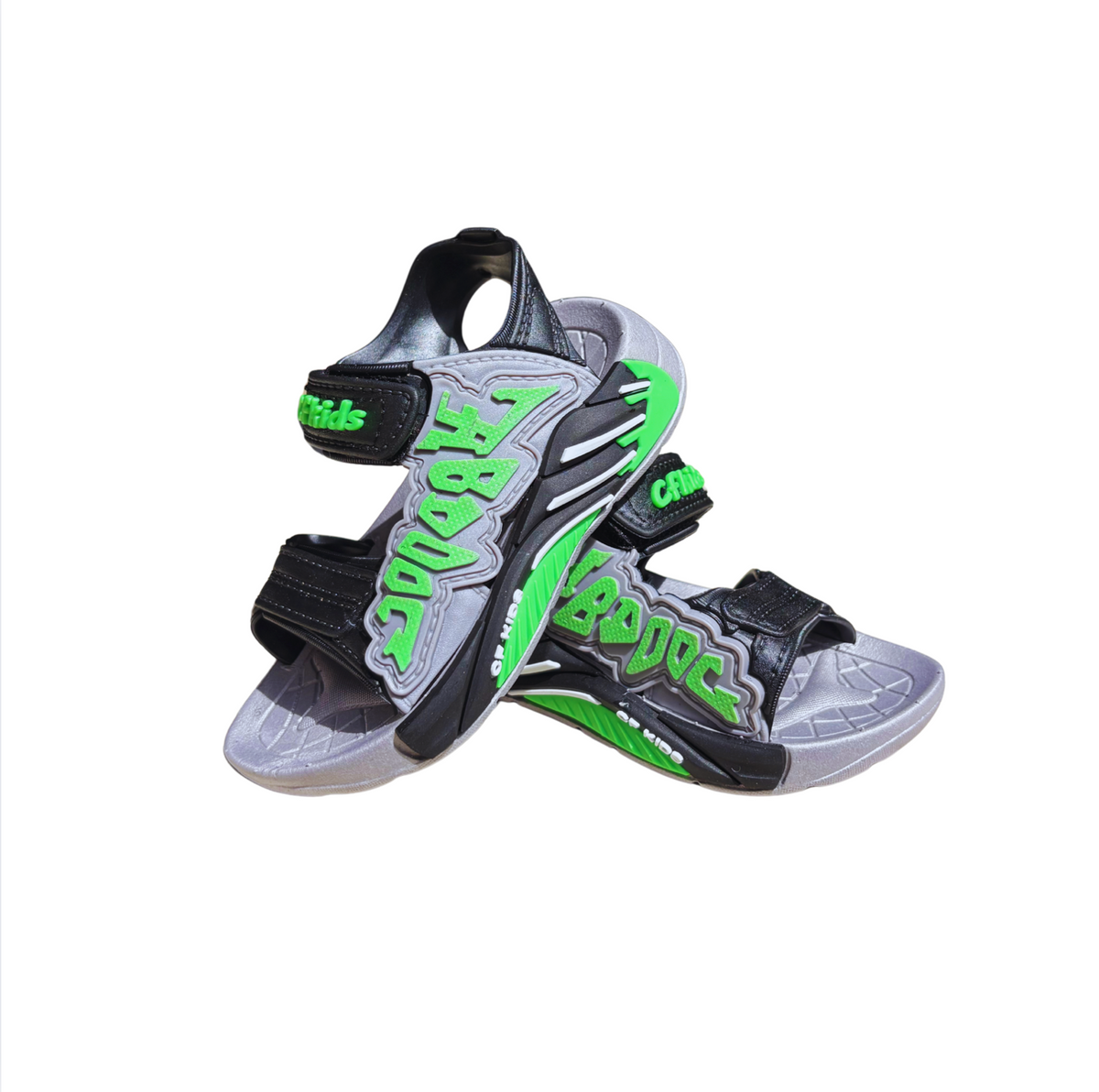 Par de sandalias Power Step grises para bebé niño, deportivas con velcro y diseño en relieve, suela antideslizante y livianas