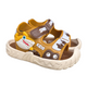 Pair of beige Shark sandals for boys, with a shark and a “Sport” hook-and-loop strap, protective toe cap, non-slip sole, cushioned