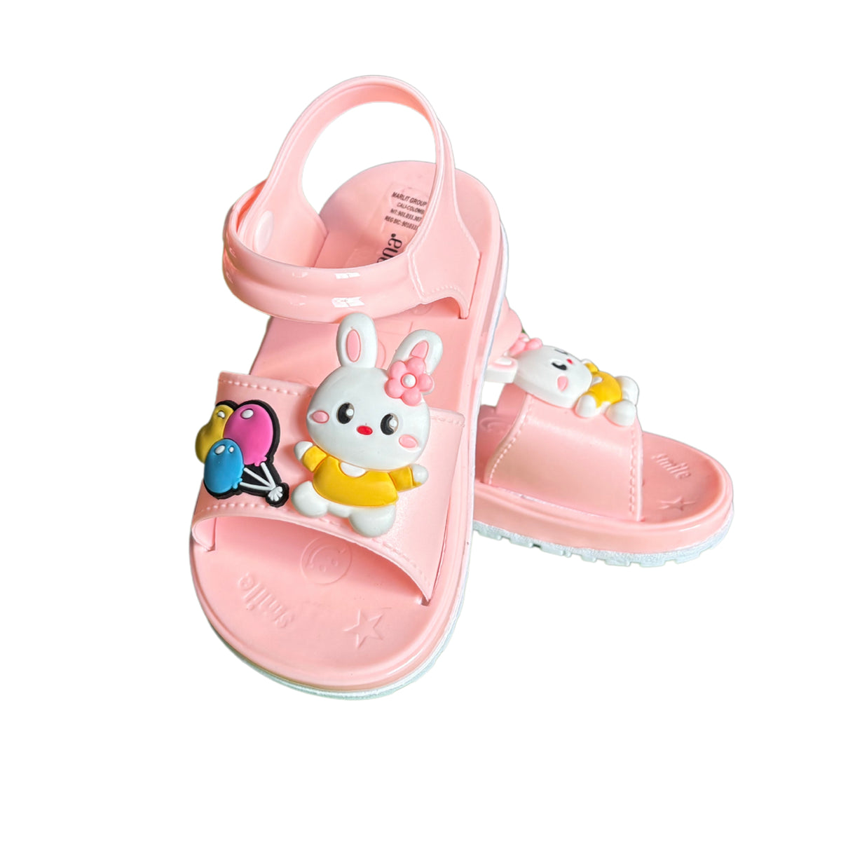 Par de sandalias Troop Rabbit pink para niña, con conejita y globos al frente y tira al talón