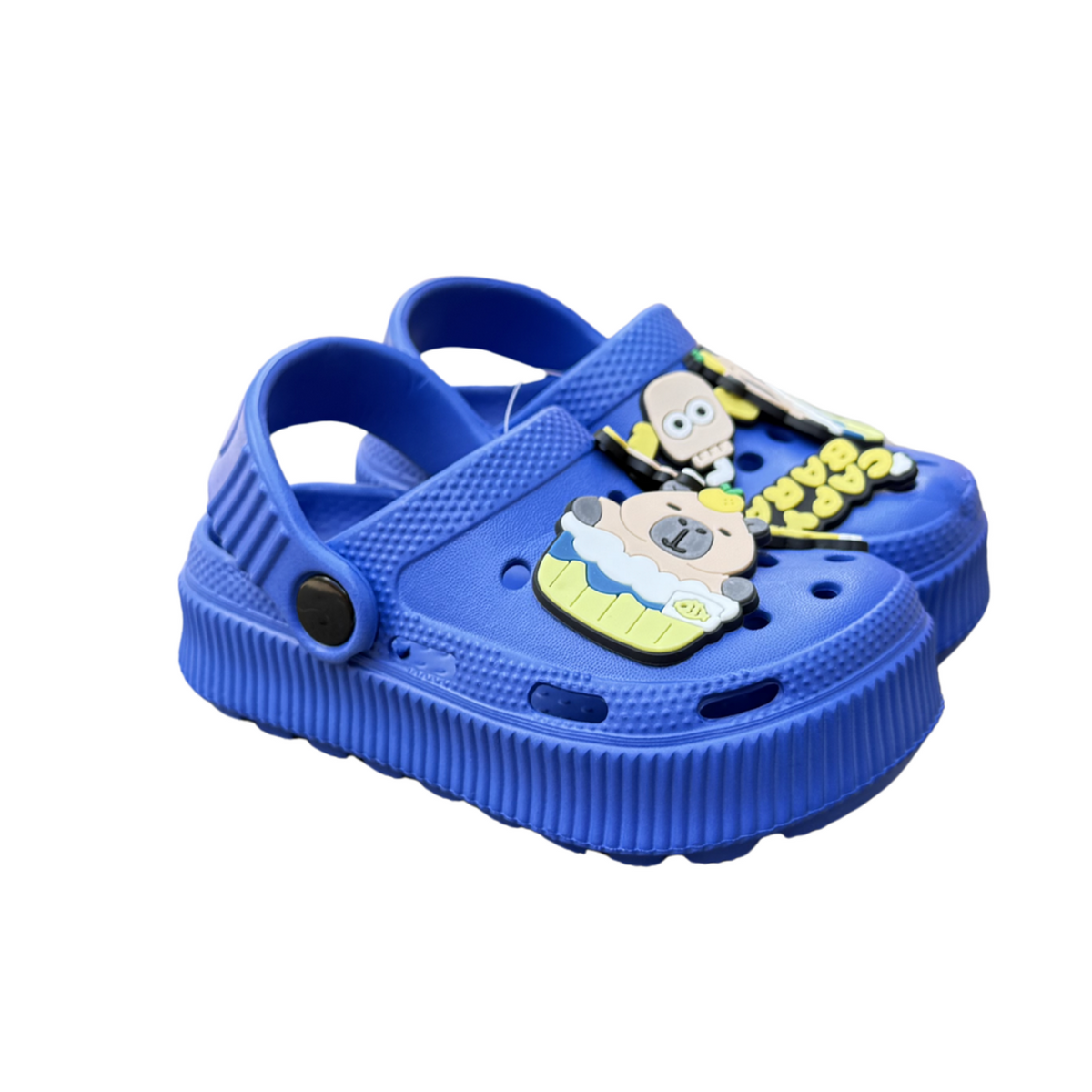 Par de suecos Capibara azules para niño, con capibara decorativo y tira al talón, suela antideslizante y impermeables