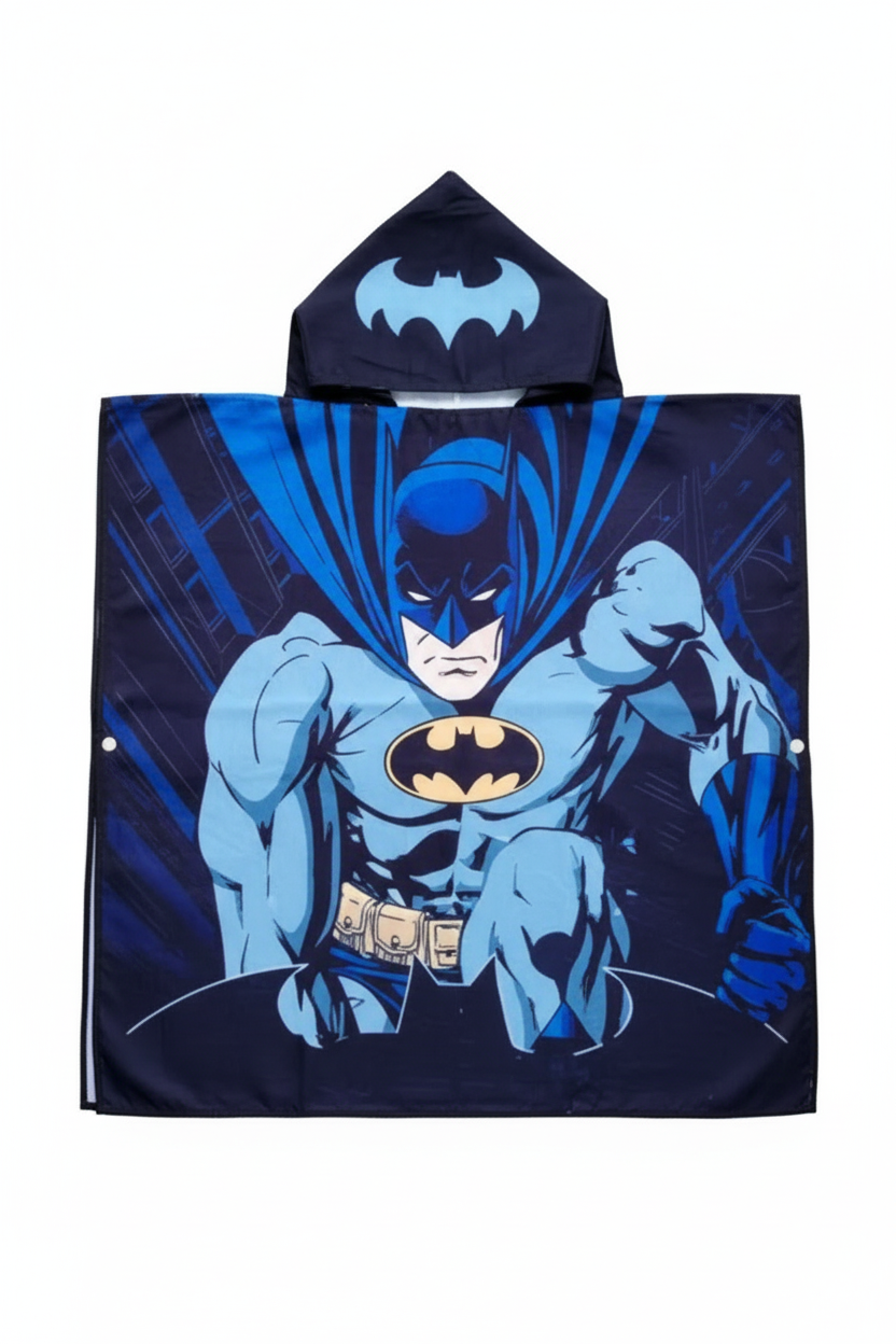 Batman poncho towel for boys, dark blue with Batman, hooded, microfiber