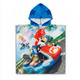 Mario Bros poncho towel for boys, with Mario Kart, blue hood, microfiber
