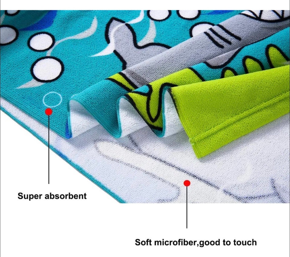 Close-up of the poncho towel's microfiber fabric: absorbent and soft to the touch
