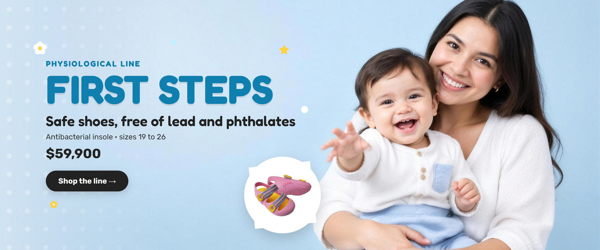Mom with her baby and the Physiological Line fisherman sandal, safe shoes for first steps