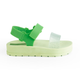 Green Moderniña platform sandal for girls with a glittery strap and hook-and-loop closure, side view, non-slip sole