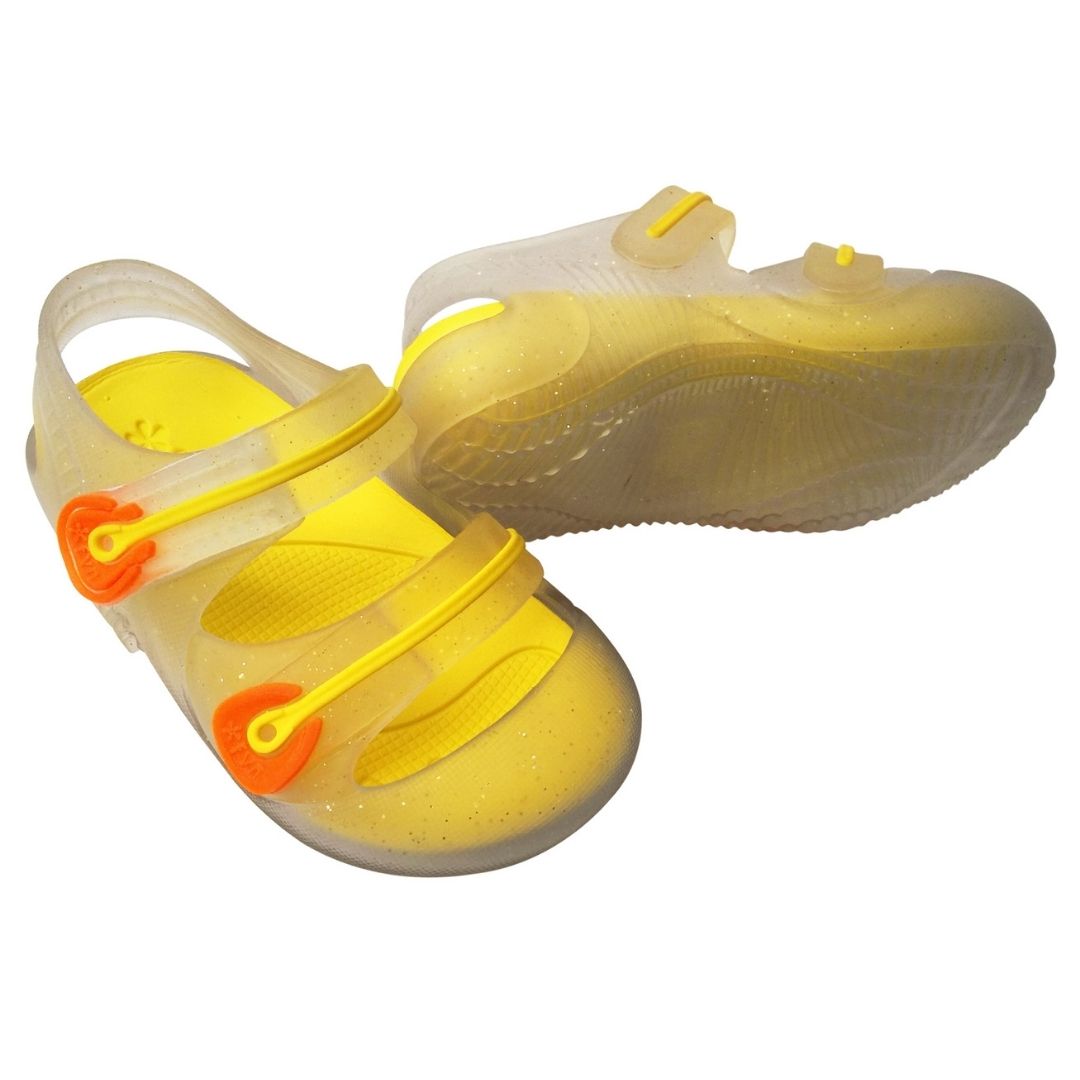 Par de cangrejeras fisiológicas Cristal Mireya para bebé niña, transparentes con correas y plantilla amarillas