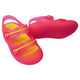 Pair of clear fuchsia physiological fisherman sandals for baby girls, translucent with pink and yellow straps
