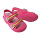 Pair of fuchsia physiological fisherman sandals for baby girls, with lilac and yellow straps, non-slip sole, cushioned